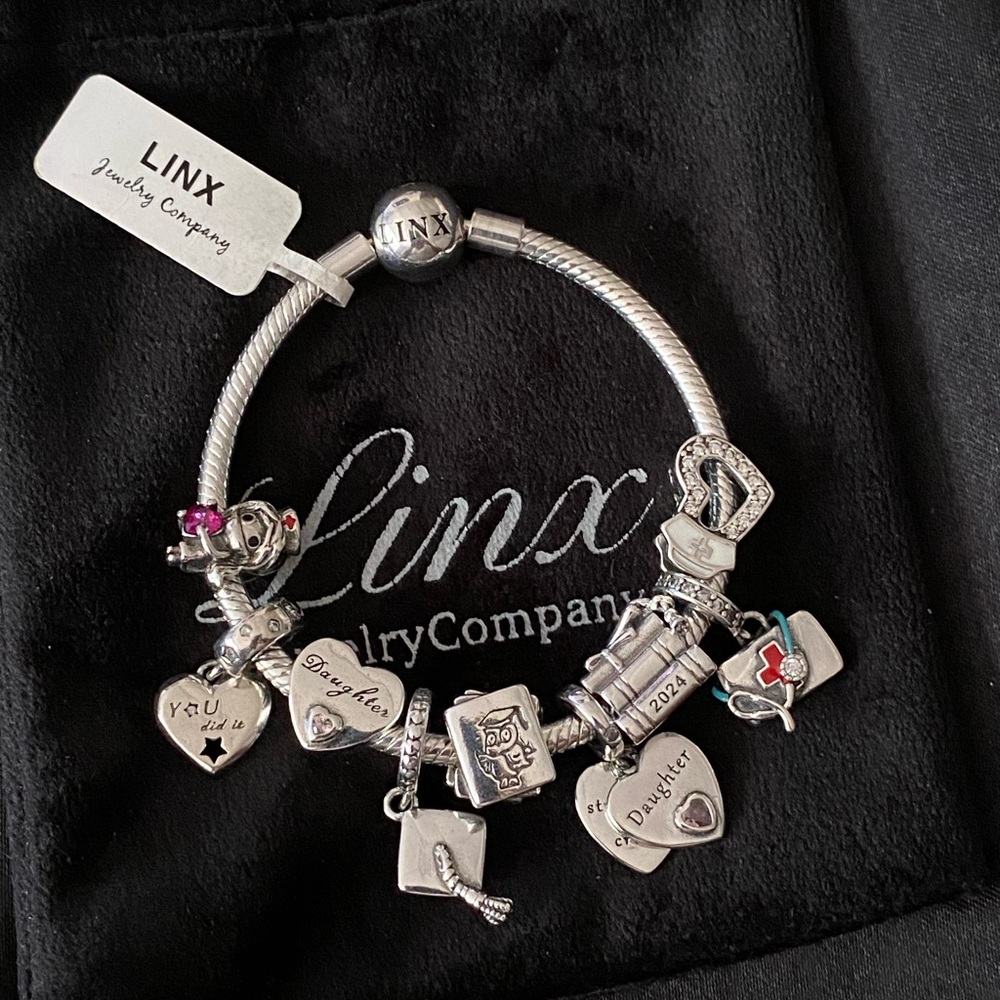 Linx Snake Chain Bracelet with Class of 2024 Graduation Daughter & Nurse Charms